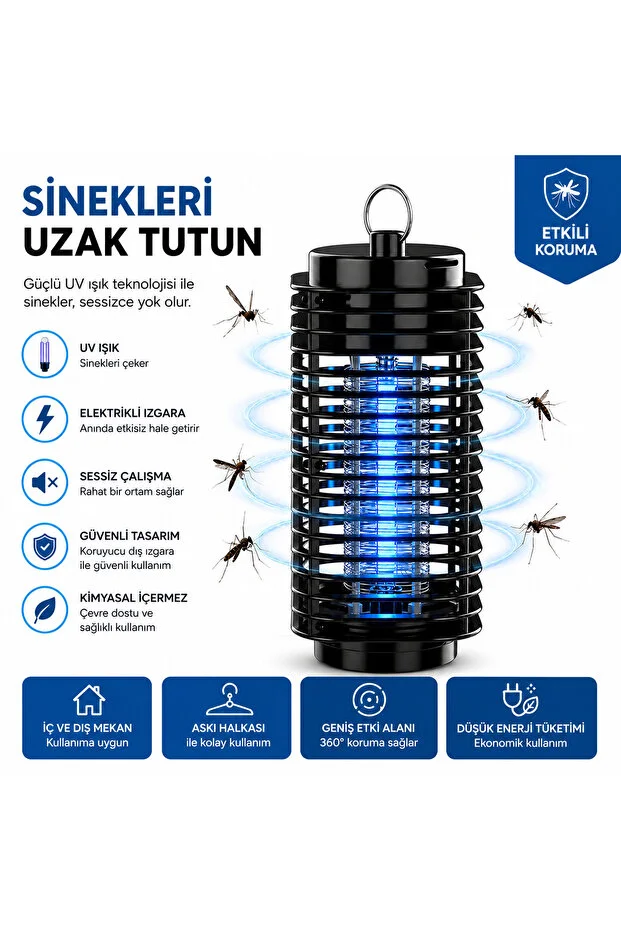 Mor Işık Teknolojili Elektrikli Sinek Öldürücü Cız Lamba Taşınabilir ve Kolay Temizlenebilir